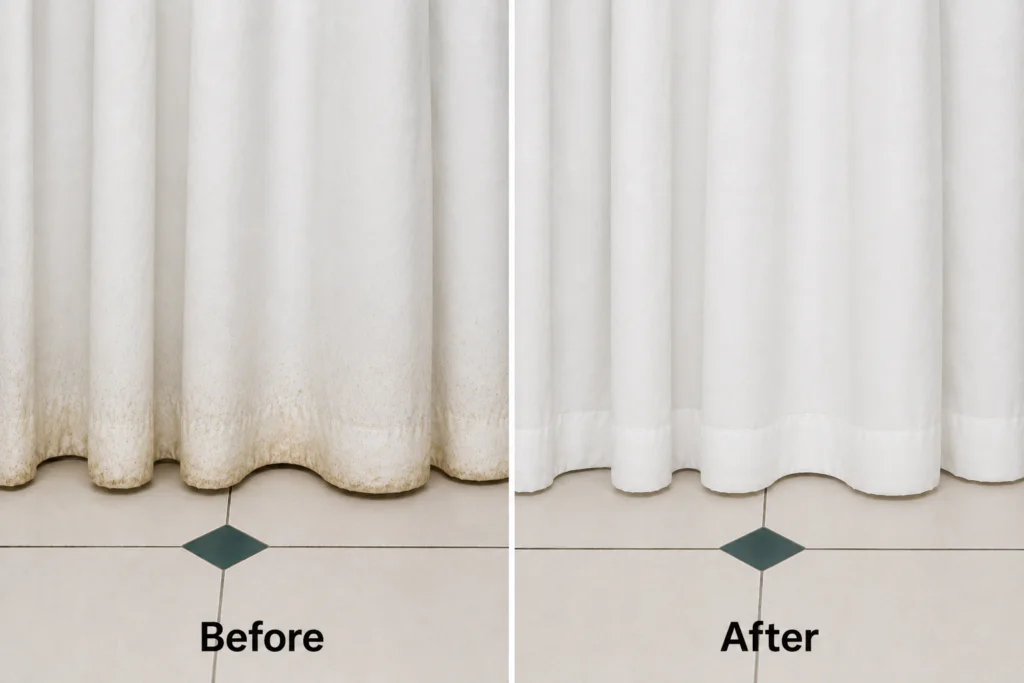 Light curtains hanging beside a bright window