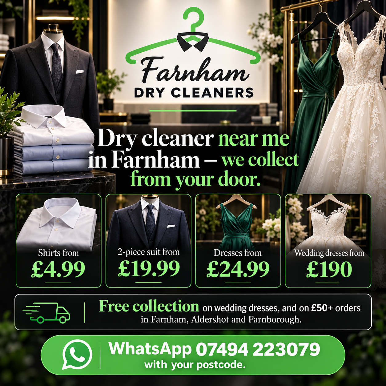Dry cleaner near me in Farnham — suit and shirt collection from £4.99