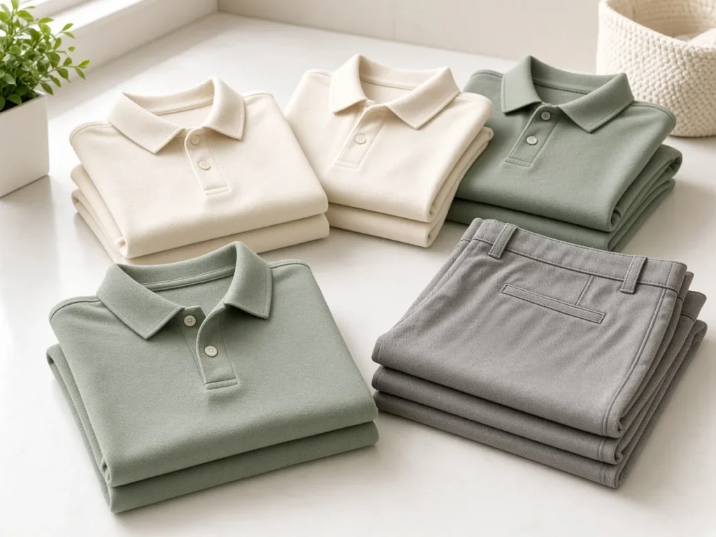 Clean school uniforms folded for the week