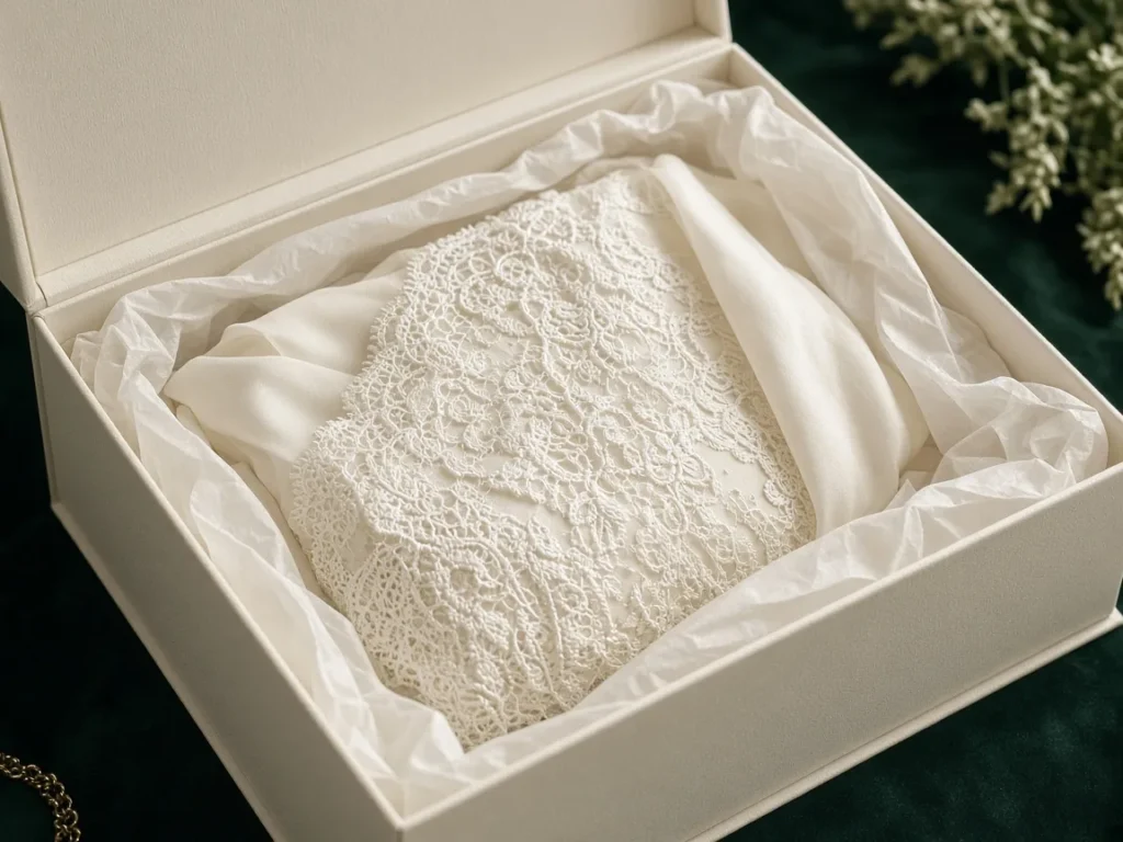 Wedding Dress Preservation Box - gown packed with acid-free tissue
